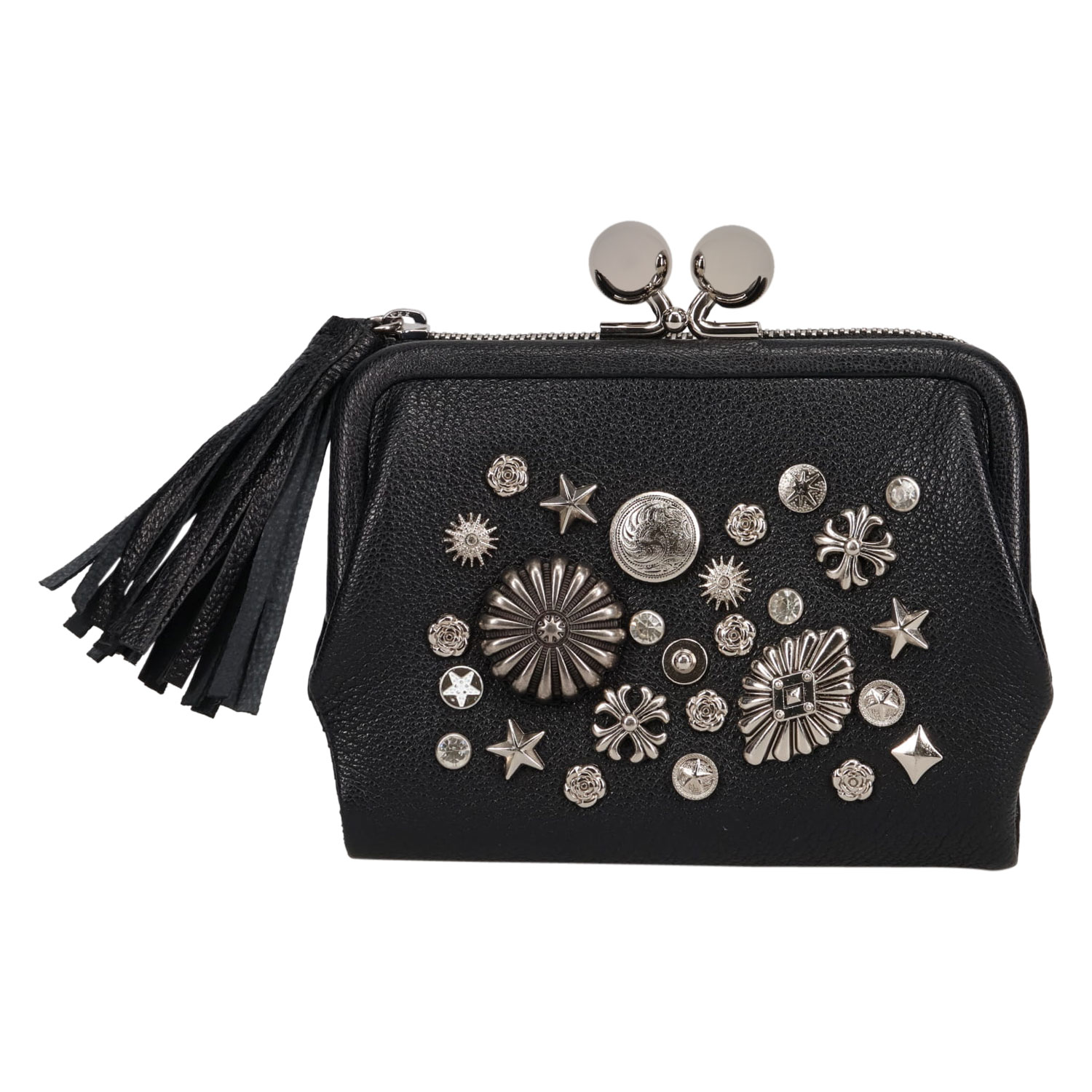 perche ペルケ ジェムストーン がま口 二つ折り財布 ブラック 財布 黒 ペルケ perche ジェムストーンがま口二つ折り財布 （ブラック