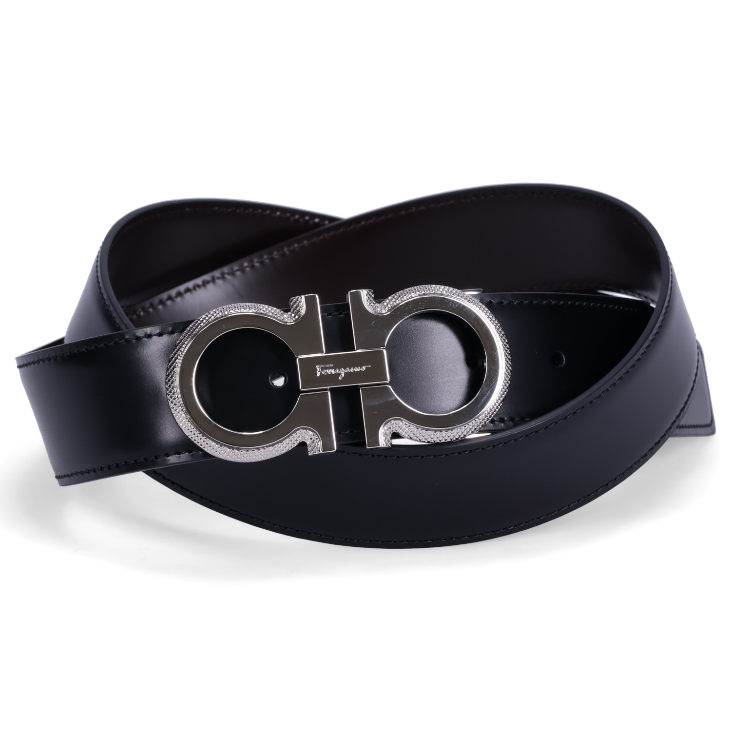 Salvatore Ferragamo サルヴァトーレ フェラガモ レザーベルト メンズ リバーシブル 本革 イタリア製 REVERSIBLE  LEATHER BELT ブラック 黒 670141 754465