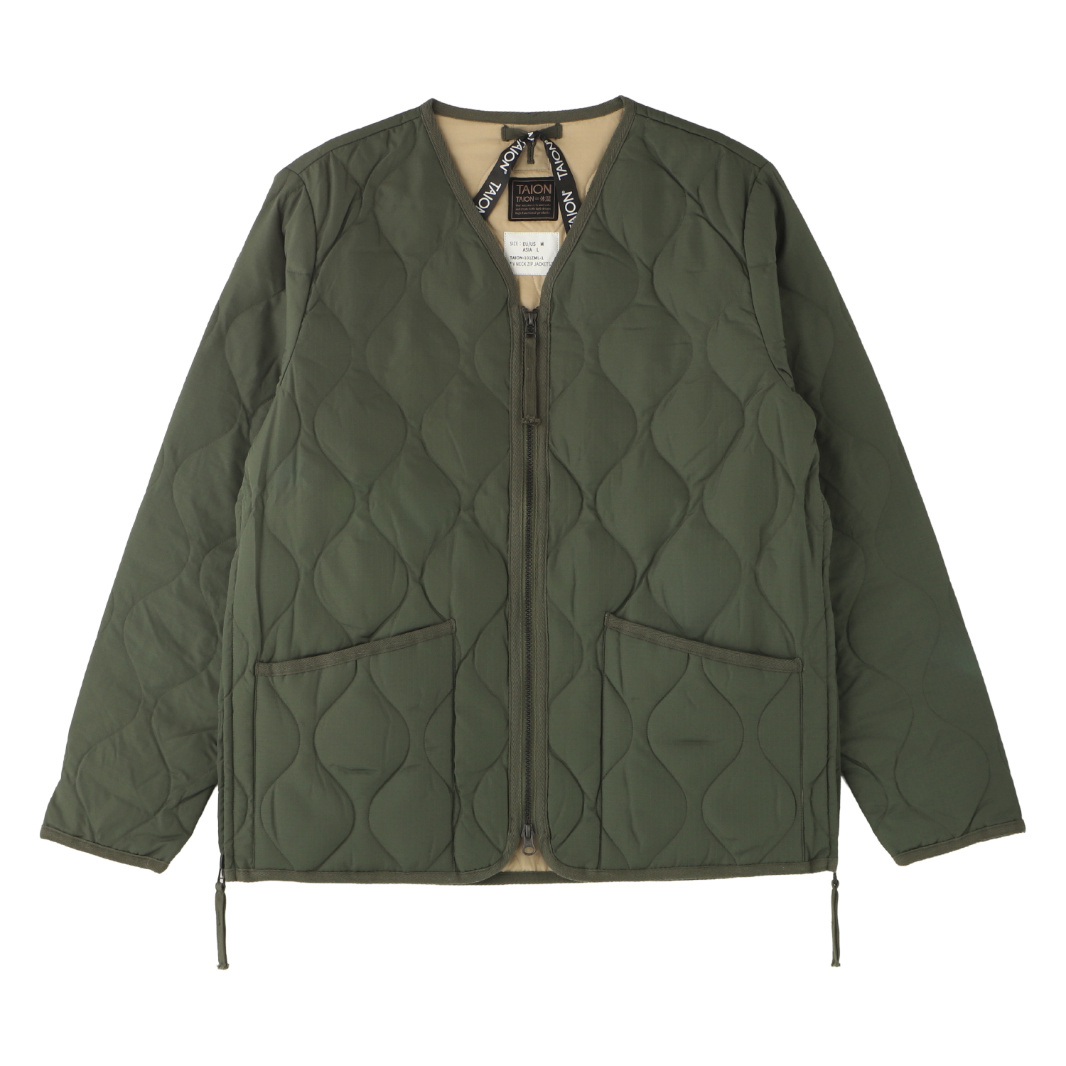●早い者勝ち●【TAION 】Vネックキルティングダウンジャケット オリーブXL TAION（タイオン） ダウン ジャケット アウター ミリタリー Vネック