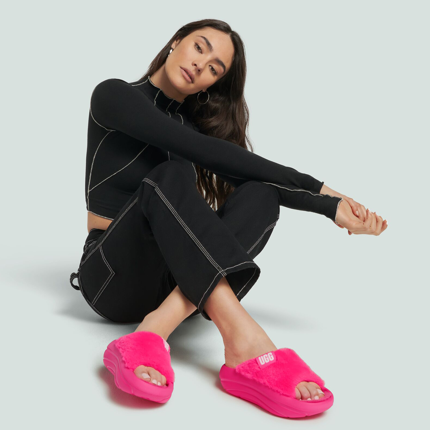 【美品】UGGアグ☆SUGARCLOUD SLIDE 厚底23センチ ピンク UGG アグ スライドサンダル シュガークラウド レディース 厚底