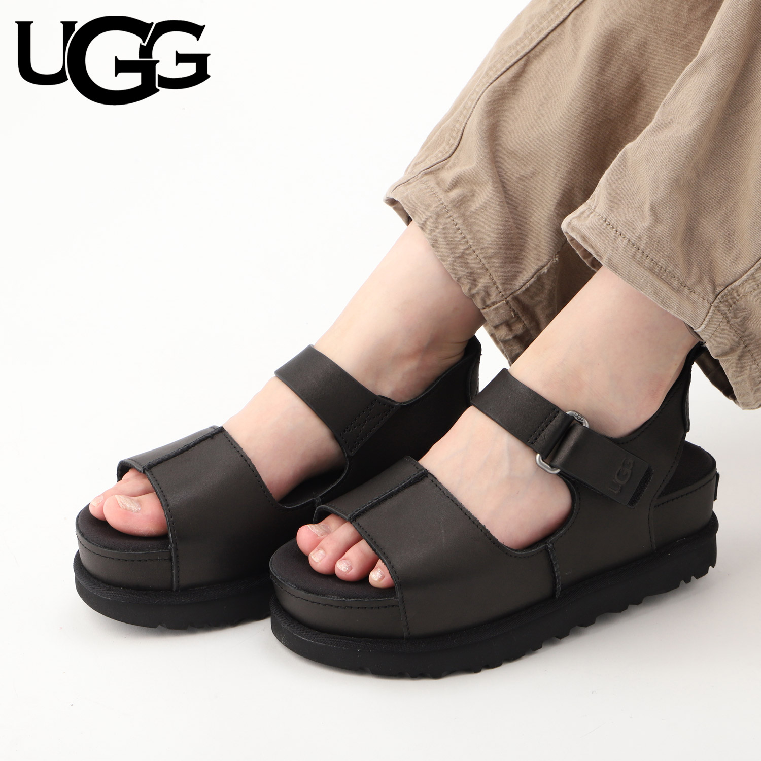 UGG✨アグ 【24.0】クロスストラップサンダル 厚底サンダル 黒