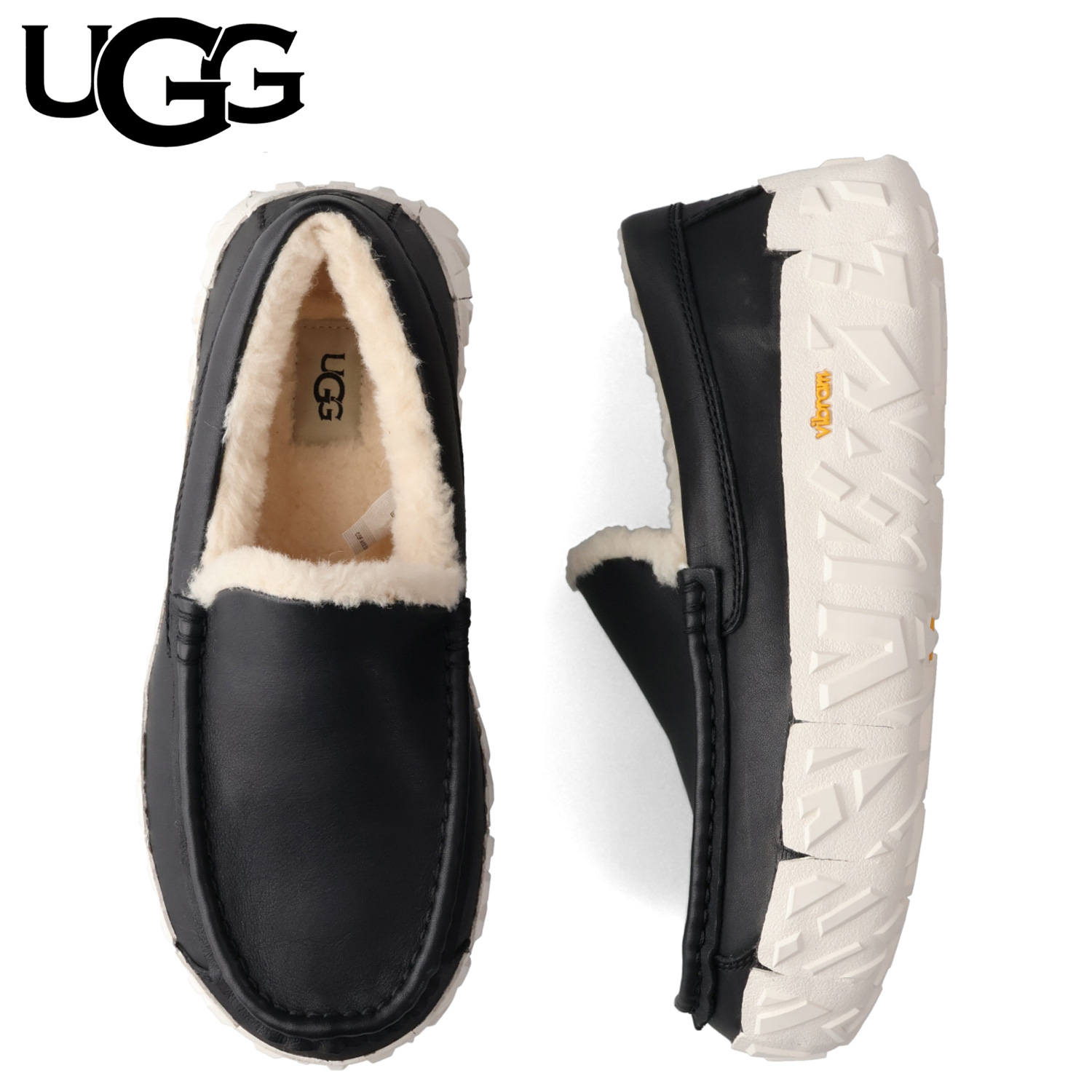 UGG 黒 スエード ローファー アグ UGG ANSLEY ウールボア スリッポン ローファー モカシン