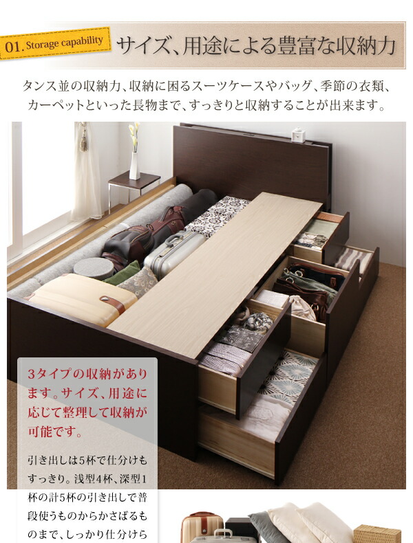 日本製 チェスト収納付きベッド セミダブル (ベッドフレームのみ マットレスなし) (組立設置付き) 宮付き 引き出し付き 照明付き 木製｜sugayakaguten｜04