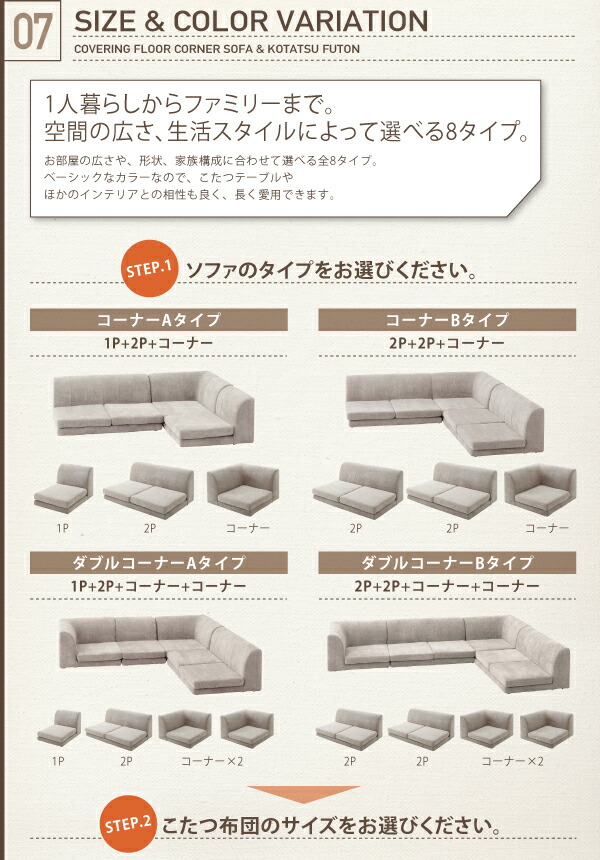 こたつと合わせるソファ カバーリングフロアコーナーソファ＆こたつ布団 1P 2P コーナー こたつ布団