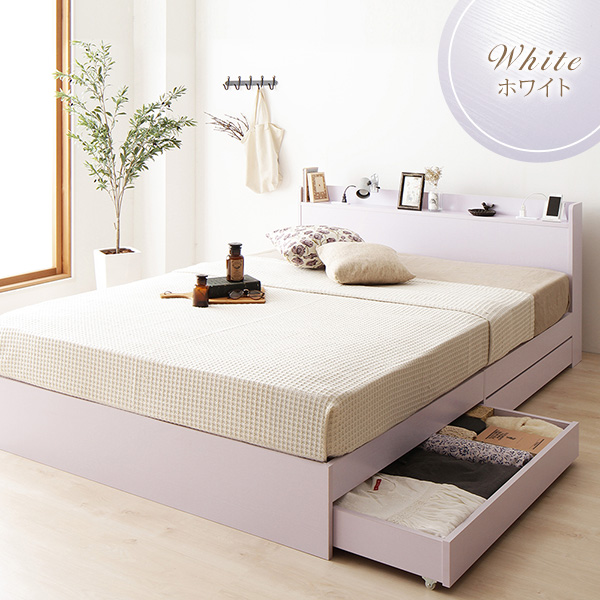 収納付きベッド セミダブルサイズ ホワイト色 /ボンネルコイル