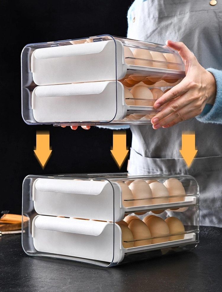 玉子収納ケース 卵パック 卵ボックス 卵保護ケース 冷蔵庫収納 整理 収納ボックス 取り出し便利 引き出し式 コンパクト 耐久性 32個 冷蔵庫用｜sugoyi-store｜08