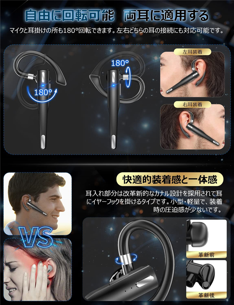 Bluetooth 5.3ヘッドセット 片耳 ワイヤレスイヤホン 耳掛け式 最大96時間再生 800mAh充電ケース付 マイク内蔵 Type-C急速充電 Siri対応 CVC8.0｜sugoyi-store｜08