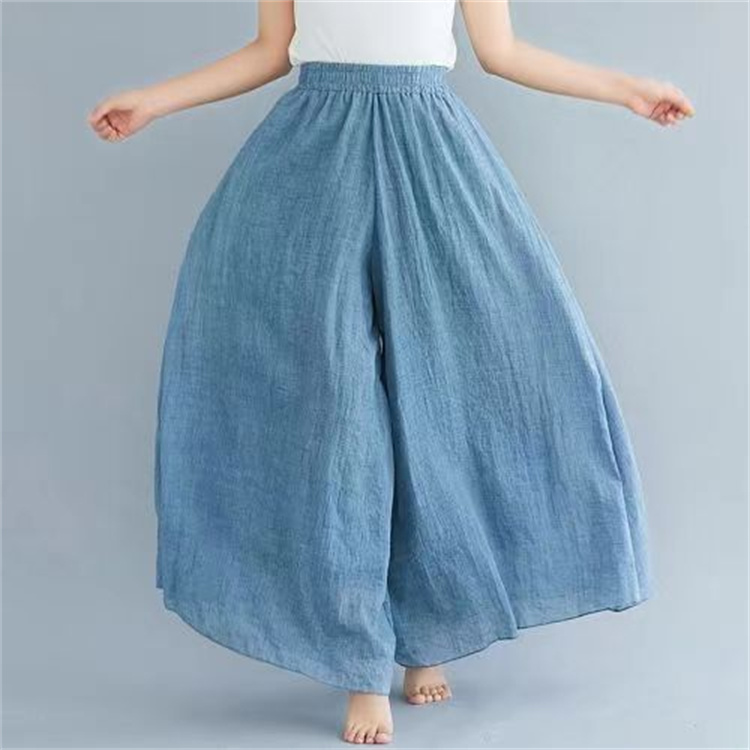 ふんわり ガウチョパンツ 綿麻混 ワイドパンツ スカーチョ