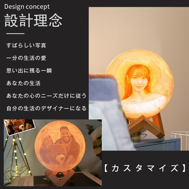 オリジナル オーダーメイド ムーンライト 3Dプリントムーンライトパットライトムーンライトは、ナイトライトを導いた 誕生日プレゼント　母の日 |  | 01