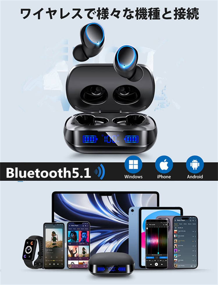 Bluetooth イヤホン 自動ペアリング Bluetooth5.1+EDR搭載 途切れ