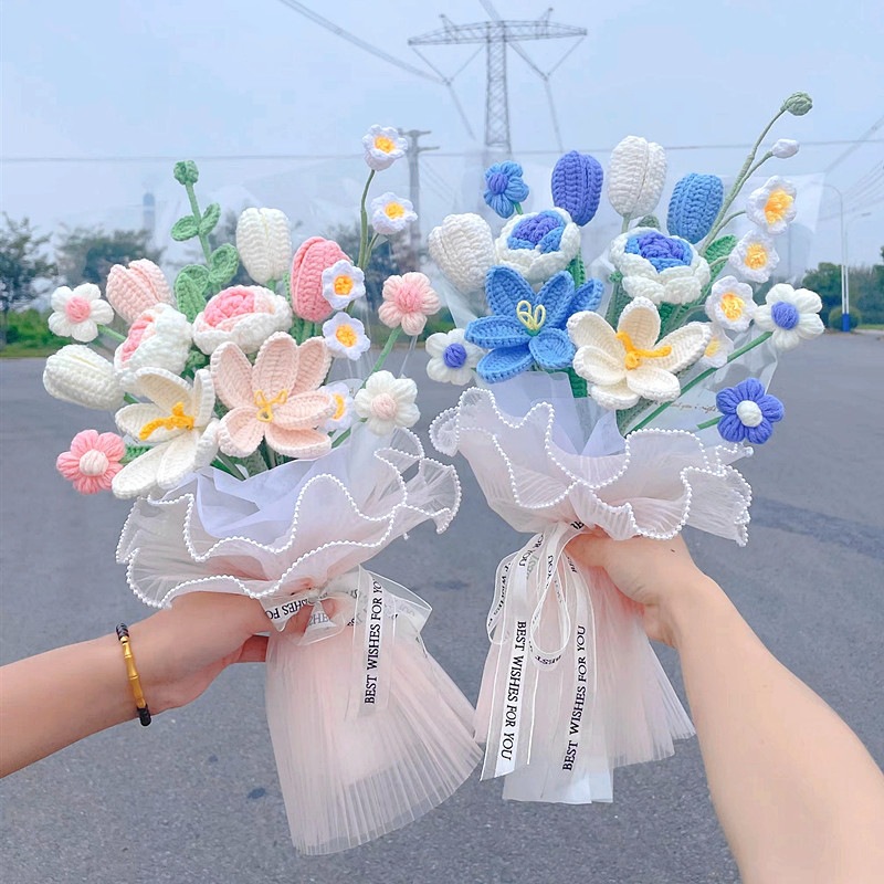 手作りかぎ針編みフラワーブーケ 毛糸の花束 枯れない花 ハンドメイド