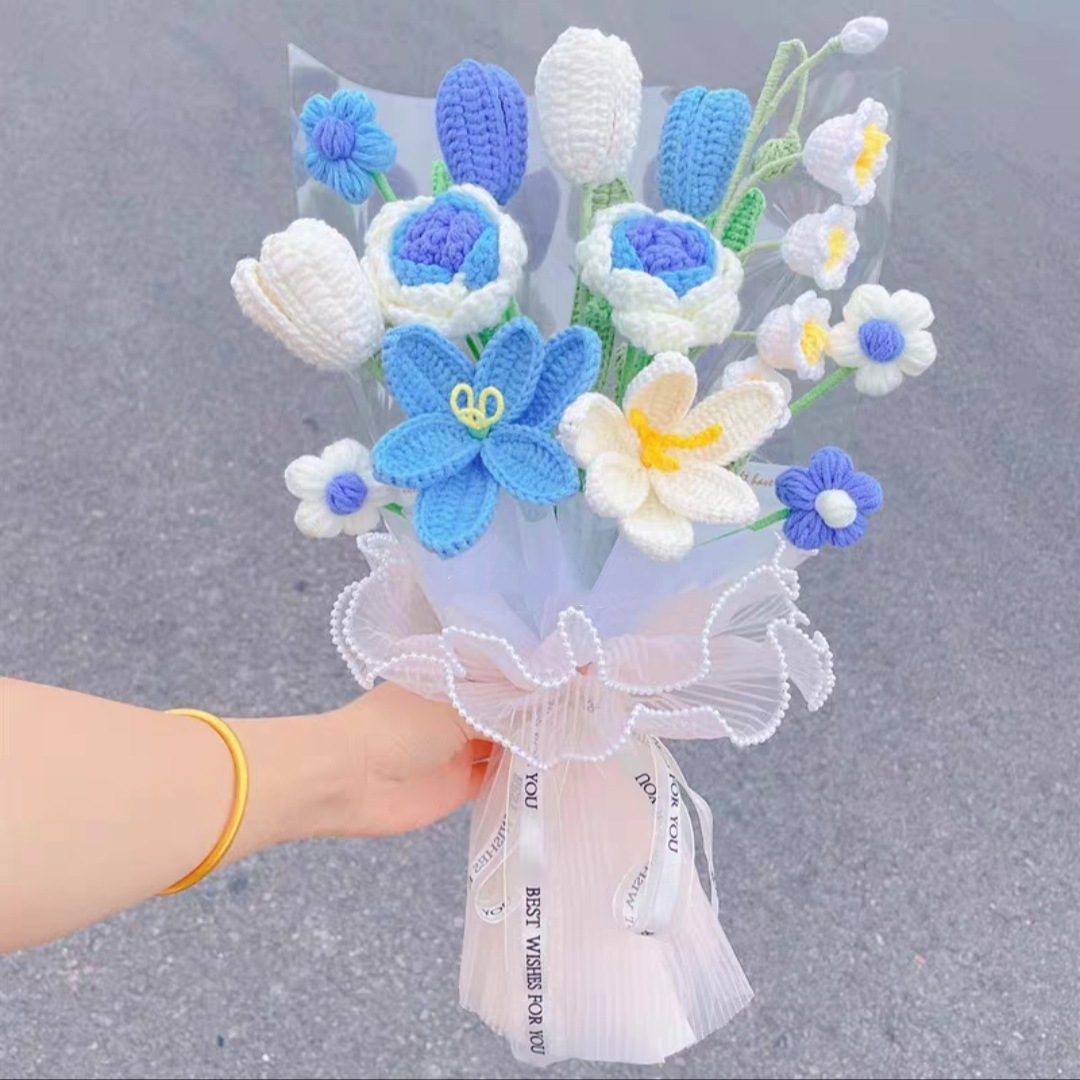 手作りかぎ針編みフラワーブーケ 毛糸の花束 枯れない花 ハンドメイド