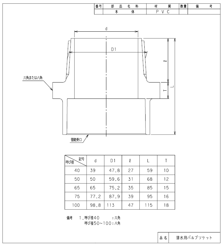 DV継手,DVバルソケ,排水バルブソケット(呼び50A,R2塩ビネジ)排水専用