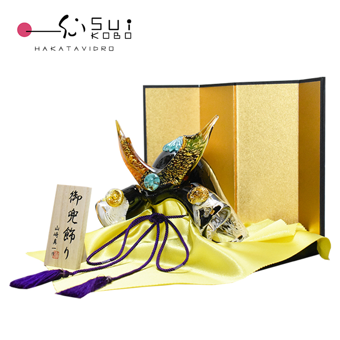 ガラス 兜飾り 五月人形 コンパクト 2026 初節句 男の子 日本製 手作り