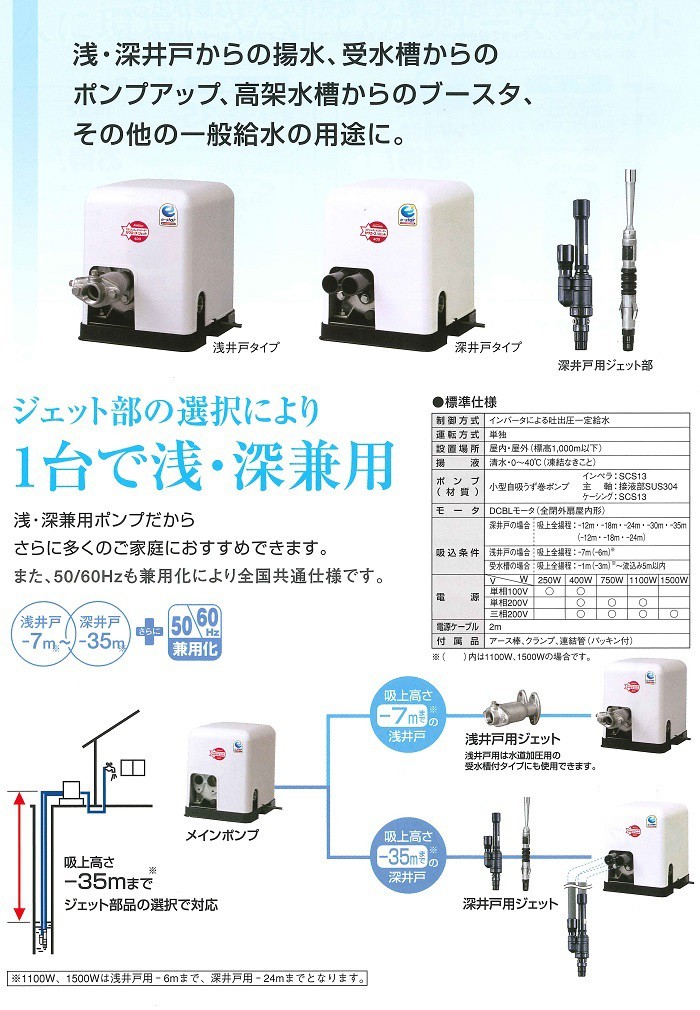 浅・深兼用井戸ポンプ カワエースジェット JF2-250S 川本ポンプ