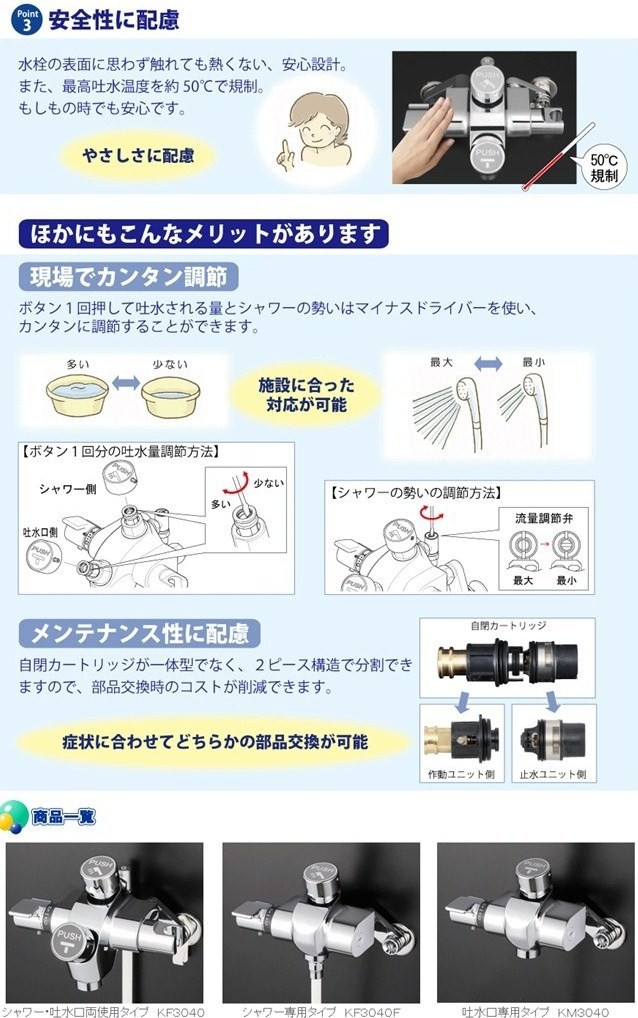 KVK パブリック向け 自閉式サーモスタットシャワー水栓 KF3040