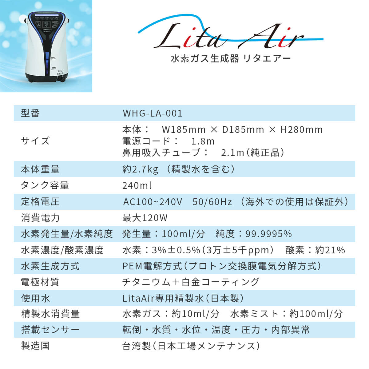正規代理店】リタエアー 水素吸入器 LitaAir 公式 保証1年+90日 水素