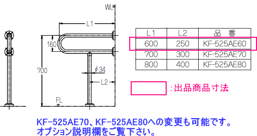 各種施設に ステンレス製大便器用手すり　壁床固定・被服樹脂タイプ　LIXIL　リクシル　KF-525AE60