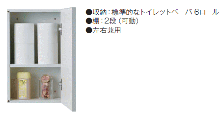 Janis　壁掛収納棚　色はホワイト　品番：LTC3301T-A　④ トイレットペーパーの収納等に 壁掛収納棚 ジャニス LTC3301T 扉カラー