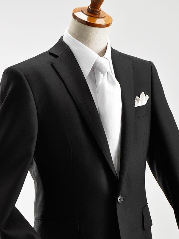 メンズ 礼服 フォーマルスーツ 2ツ釦 シングル 濃染加工 深みブラック