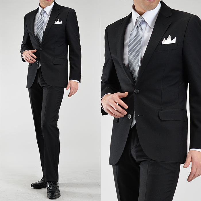 フォーマルスーツ 礼服 メンズ 2ツボタン 結婚式 アジャスター付 ブラック 黒 スリムスーツ ブラックフォーマル 激安 suit