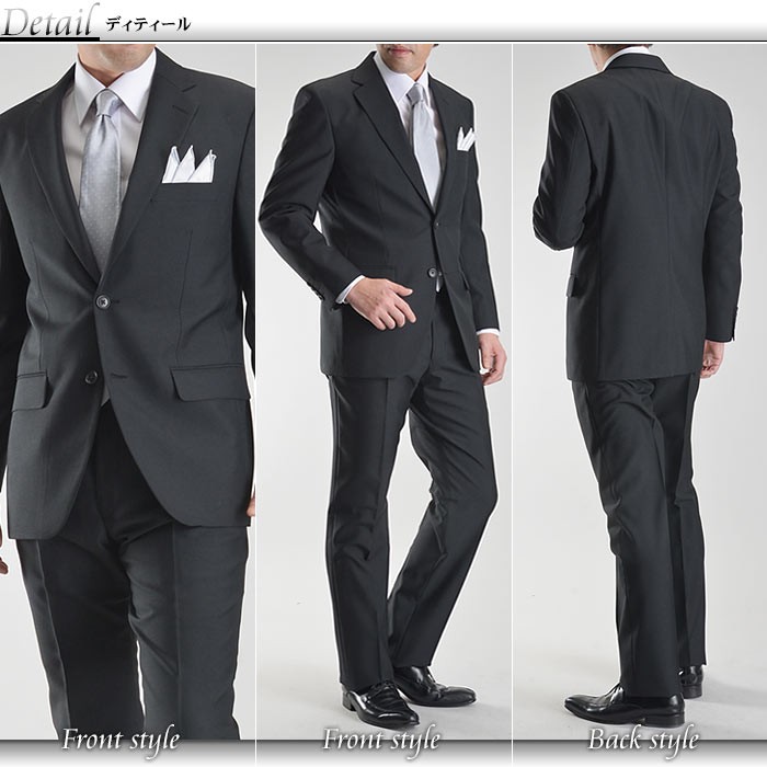 メンズ フォーマルスーツ 礼服 2つボタン シングル ブラック 黒 ...
