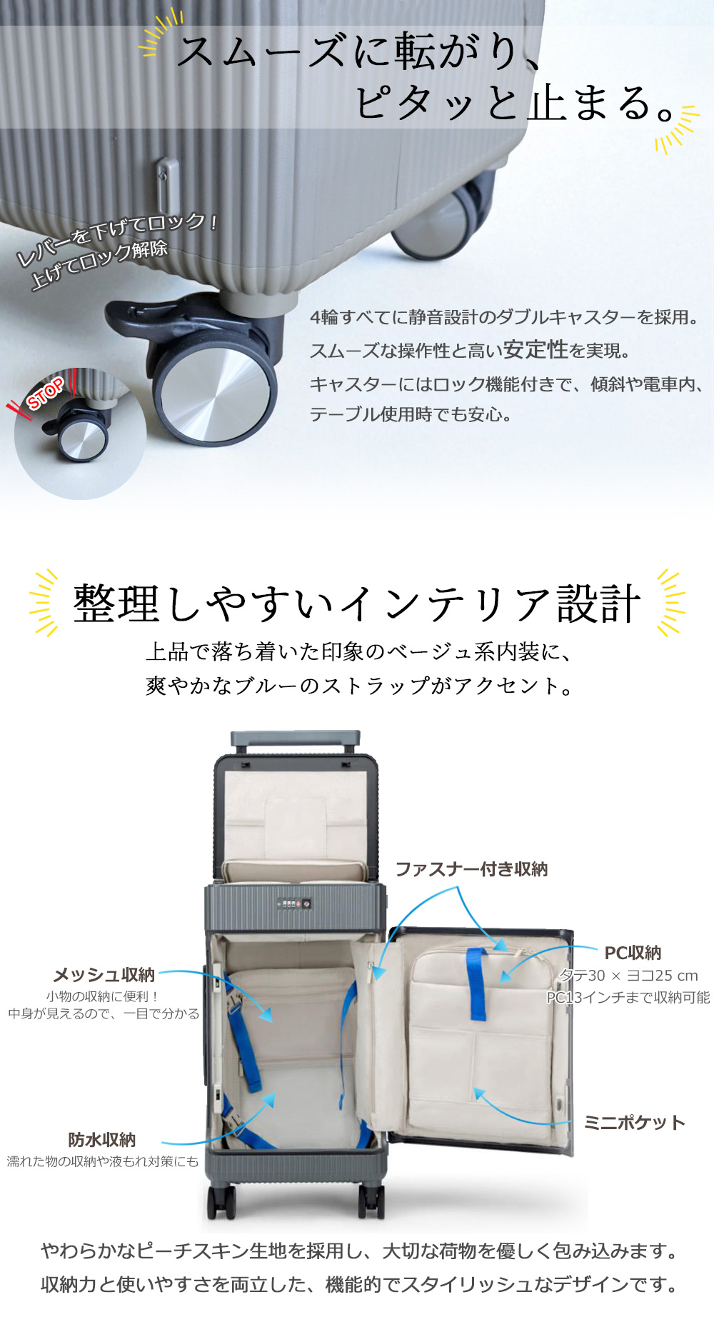 多機能 トップオープン スーツケース キャリーケース 小型 Sサイズ PO