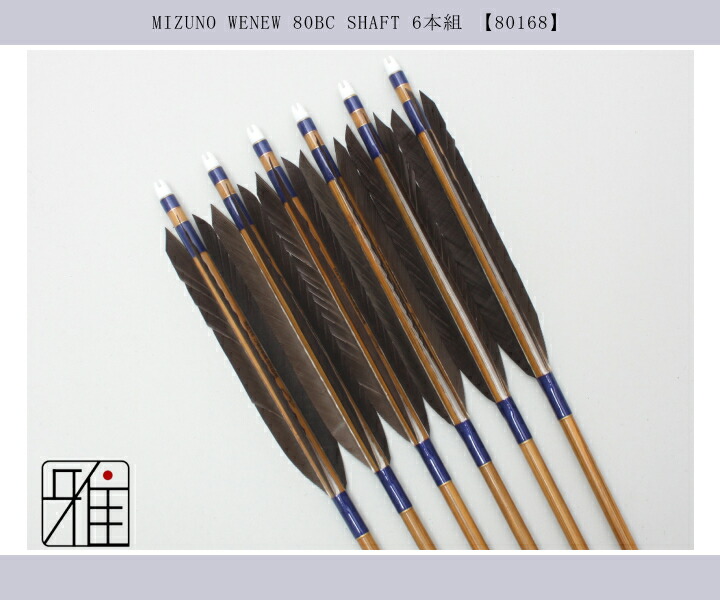 弓道 矢 ミズノ カーボン矢 6本組 黒尾羽 WENEW 80BCシャフト|矧糸:青