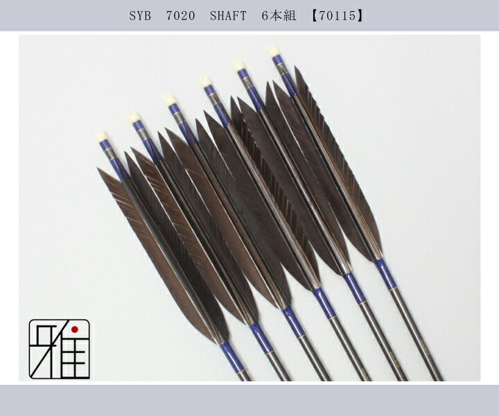 黒色矢6本と矢筒セット 弓道 矢 SY カーボン矢 6本組 黒手羽 SYB7020シャフト 矧糸：青系 | 翠