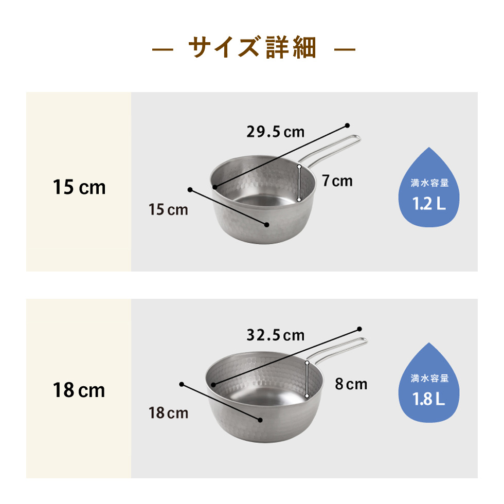 アーネスト（Arnest） 雪平鍋 2点セット IH対応 日本製 15cm 18cm 片手