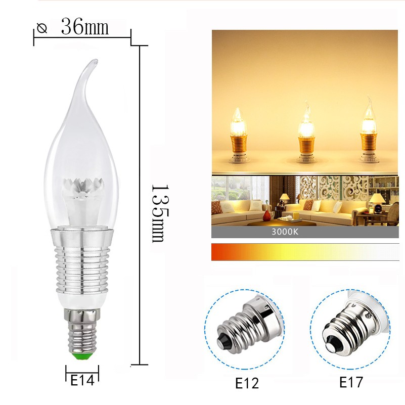 LEDシャンデリア球 360度 全体発光 口金E12/E14/E17/E26 40W相当 480LM