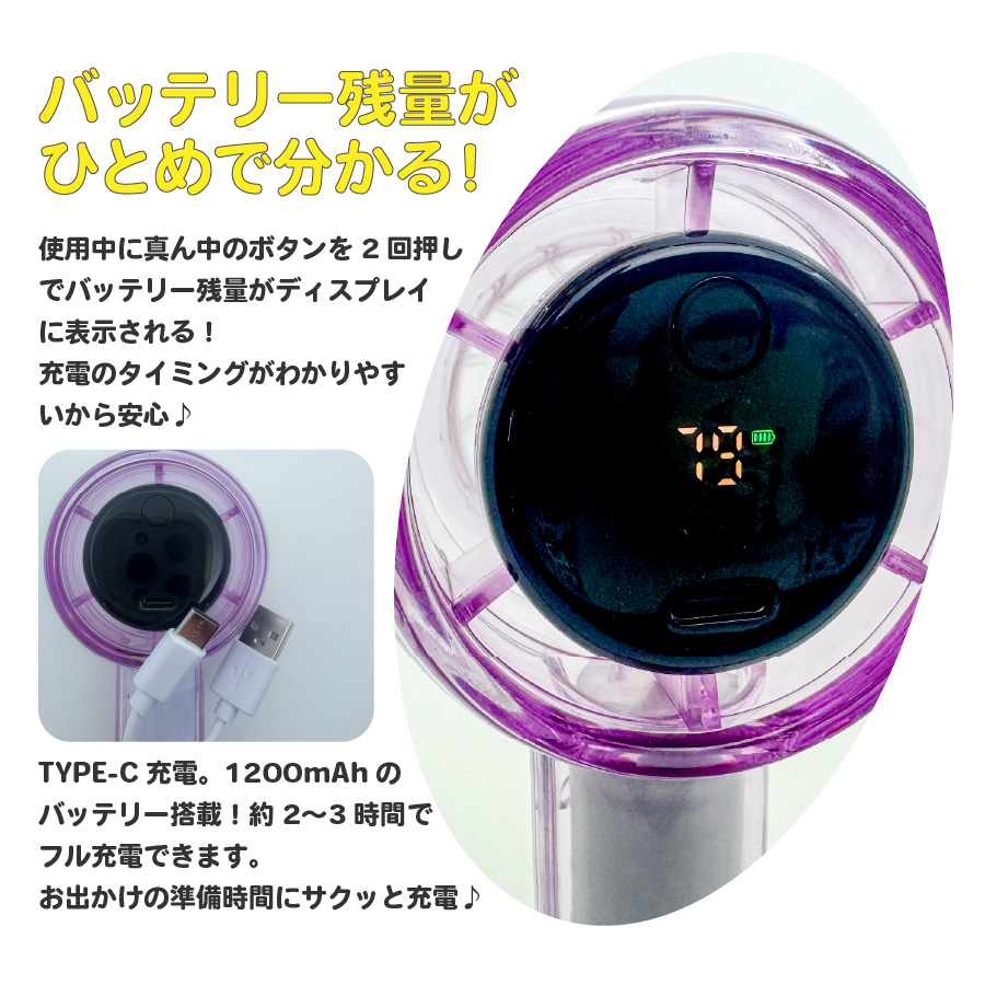 日販 ハンディファン スケルトン 透明デザイン LEDディスプレイ付き 5