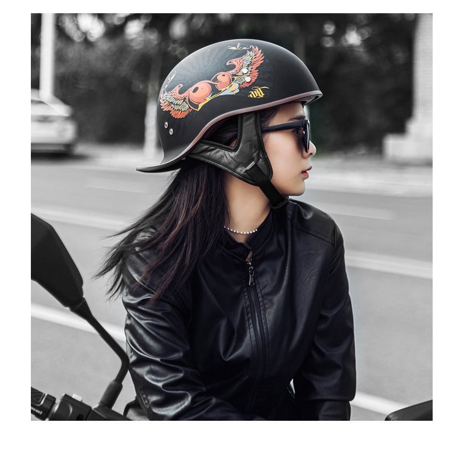 バイクヘルメット ハーフヘルメット レトロ風 ヘルメット 半帽 半ヘル 半キャップ UVカット グーステール 安全 おしゃれ 男女兼用 M-XL  【同梱不可】