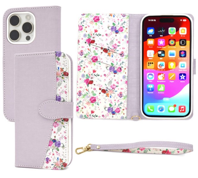iphone15 pro ケース 手帳型 おしゃれ 花柄 手帳型ケース かわいい