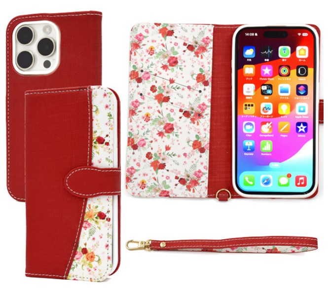 iphone15 pro ケース 手帳型 おしゃれ 花柄 手帳型ケース かわいい