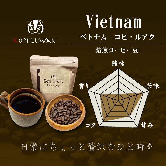 初回限定価格 コピルアク コーヒー豆 ベトナム産100g 直輸入｜送料無料