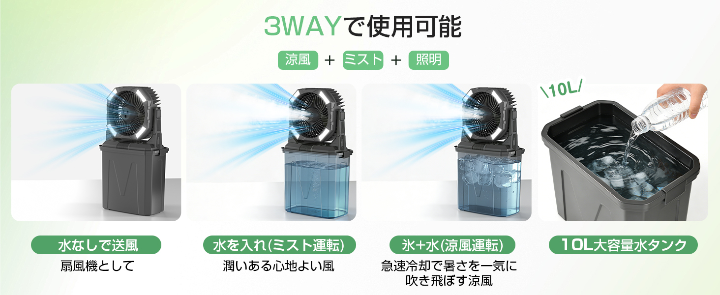 2026年モデル.10l.40000mAh】ミストファン コードレス キャンプ扇風機