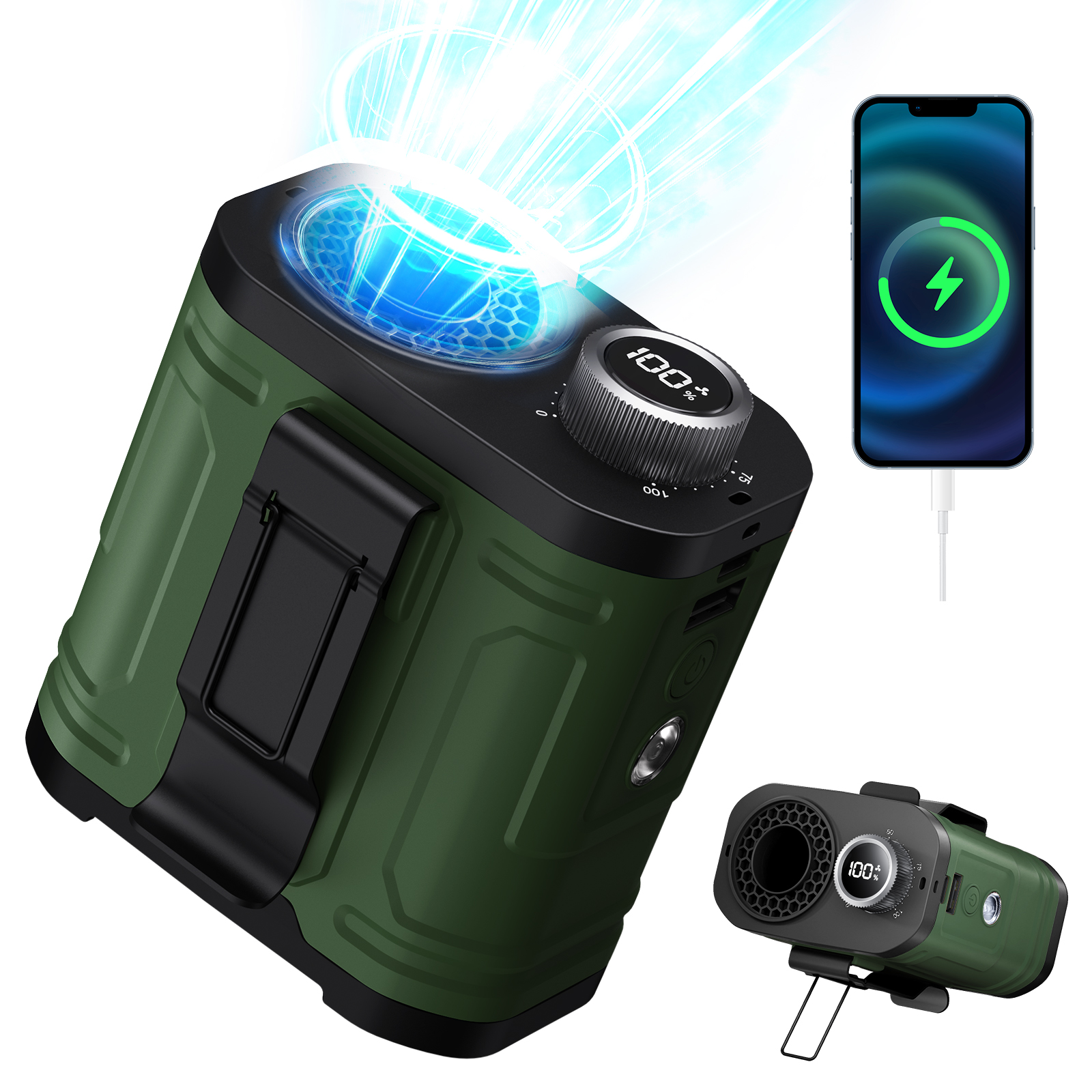 腰掛け扇風機 4WAY 首掛け/手持ち/腰掛け/卓上ベルトファン 18000mAh 