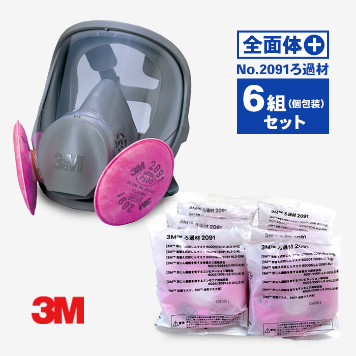 3M 取替え式防じんマスク (全面体) 6000F/2091-RL3＆No.2091ろ過材 6組