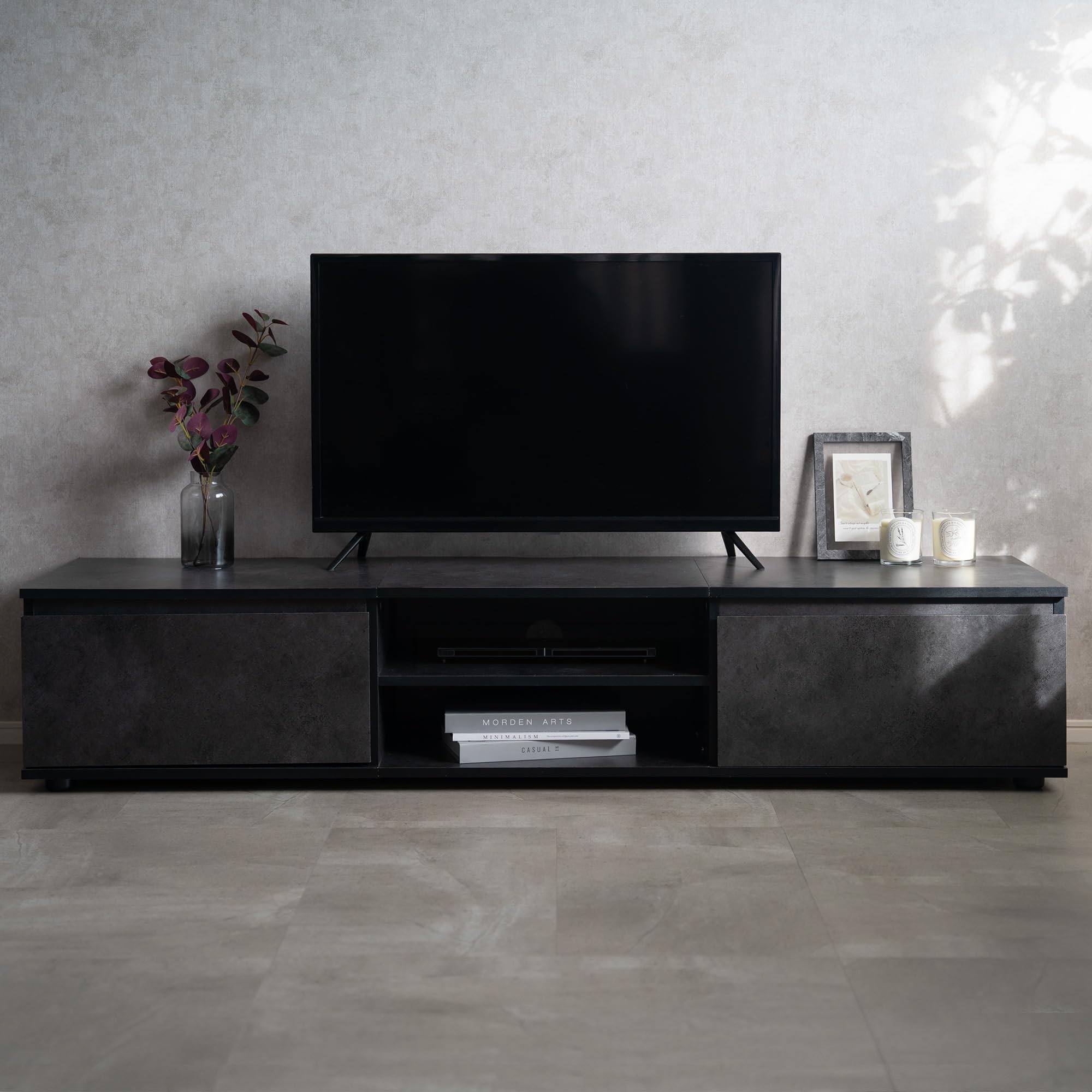 テレビ台 ローボード 150cm モルタル調 収納付き 巾木よけ コード穴