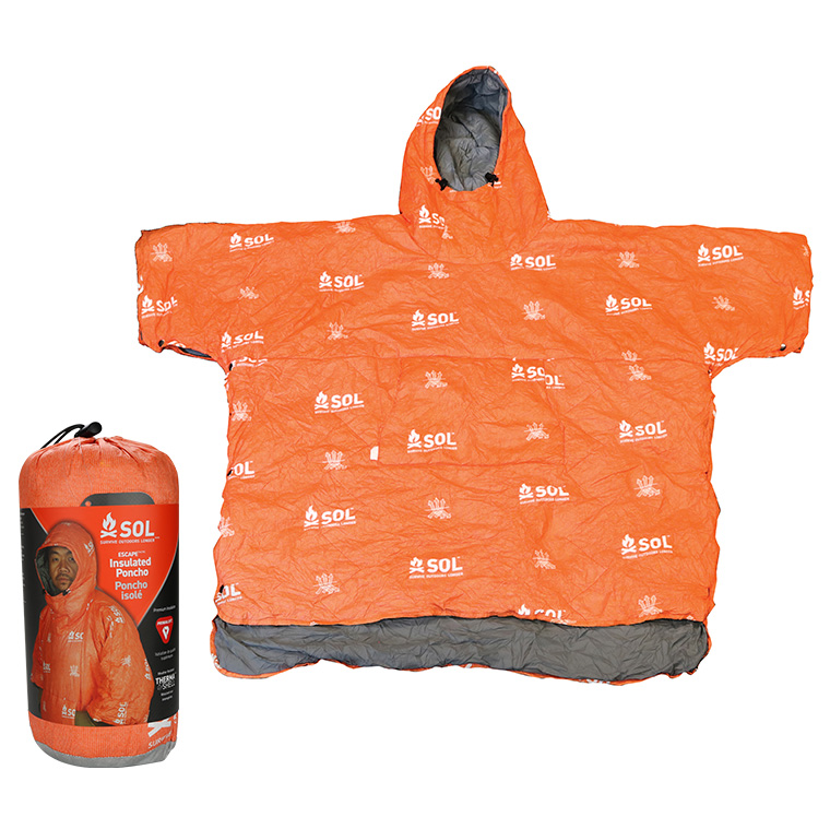 SOL エスオーエル エスケープ インスレーテッド ポンチョ 中綿 化繊 プリマロフト ひざ掛け アウトドア キャンプ 登山 遭難 災害 防災 避難 備蓄 14019