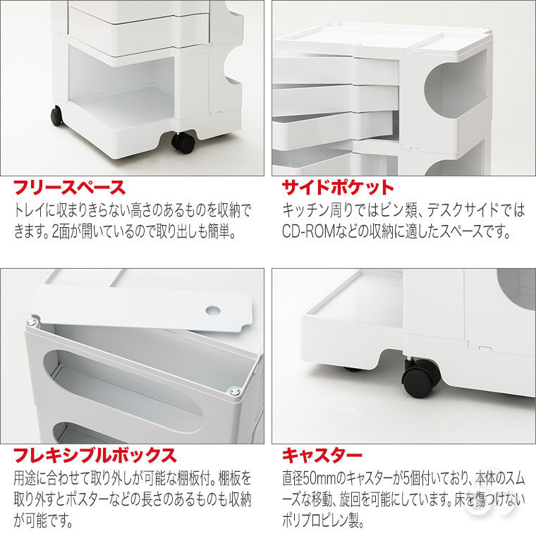 正規品　B-LINE/ボビーワゴン　5段ホワイト　MADE IN ITALY B-LINE（ビーライン） ボビーワゴン 3段5トレイ (正規保証2年