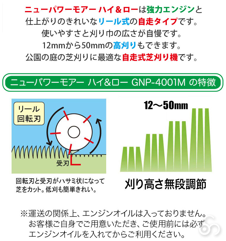 芝刈り機 キンボシ ニューパワーモアー ハイ＆ロー GNP-4001M : サンワ