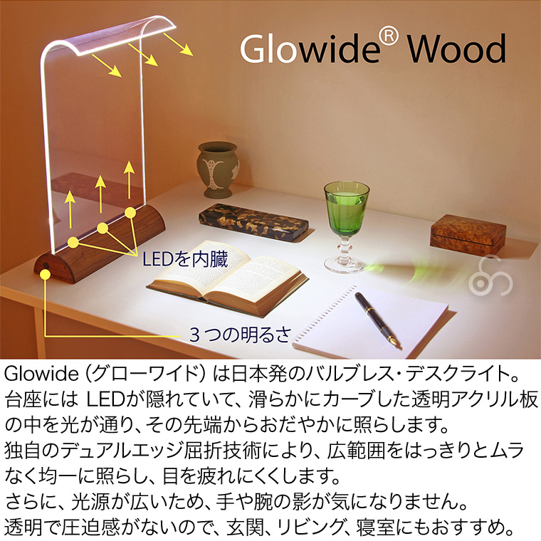 Plum Science Glowide Wood LEDデスクライト 影が出にくい 目に優しい