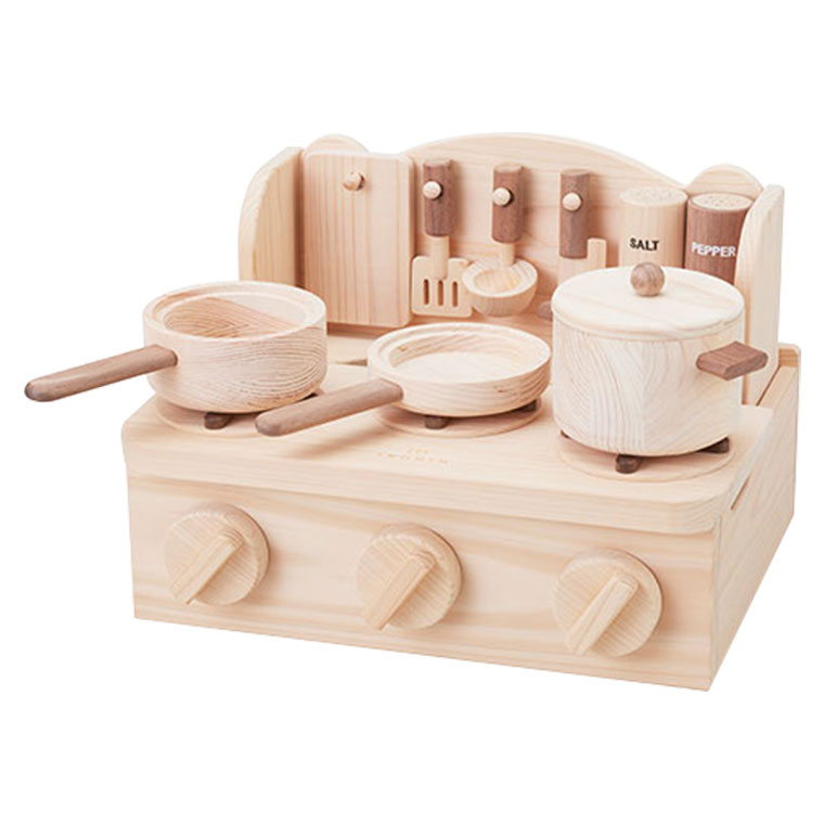 (正規品) IKONIH アイコニー おもちゃ ミニキッチン (MINI KITCHEN) T0014 ままごと ごっこ遊び ガスコンロ 国産ひのき プレゼント 誕生日の画像