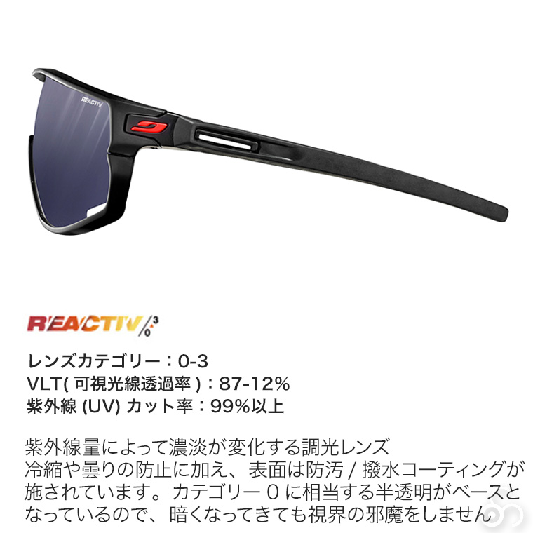 Julbo ジュルボ サングラス RUSH ラッシュ Reactiv 0-3 Black/Black 調光 ランニング サイクリング 自転車 ロード 太陽光 J5344014｜sun-wa｜04