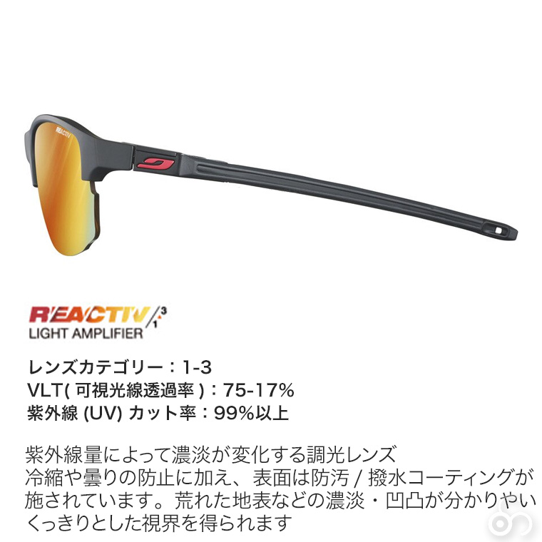 Julbo ジュルボ サングラス SPLIT スプリット Reactiv 1-3 LIGHT AMPLIFIER Black/Red 調光 ランニング  サイクリング 自転車 ロード 太陽光 J5513314 :J5513314:サンワショッピング 通販 