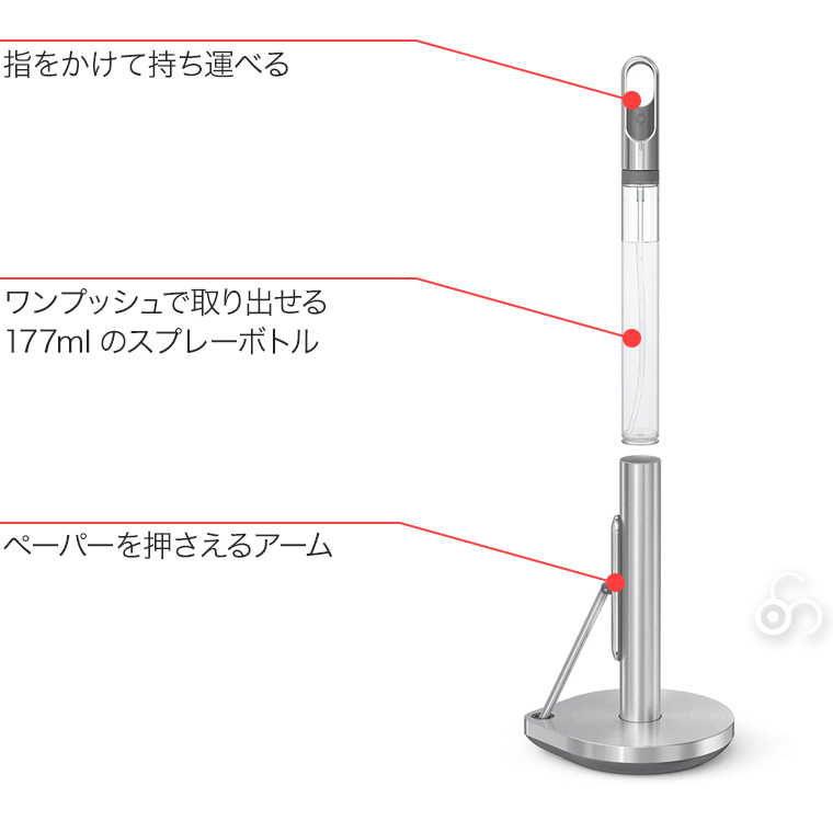 シンプルヒューマン テンションアーム ペーパータオルポンプ シルバー KT1196 00289 simplehuman スプレー ボトル 掃除 消毒 ミスト キッチンペーパー ホルダー 