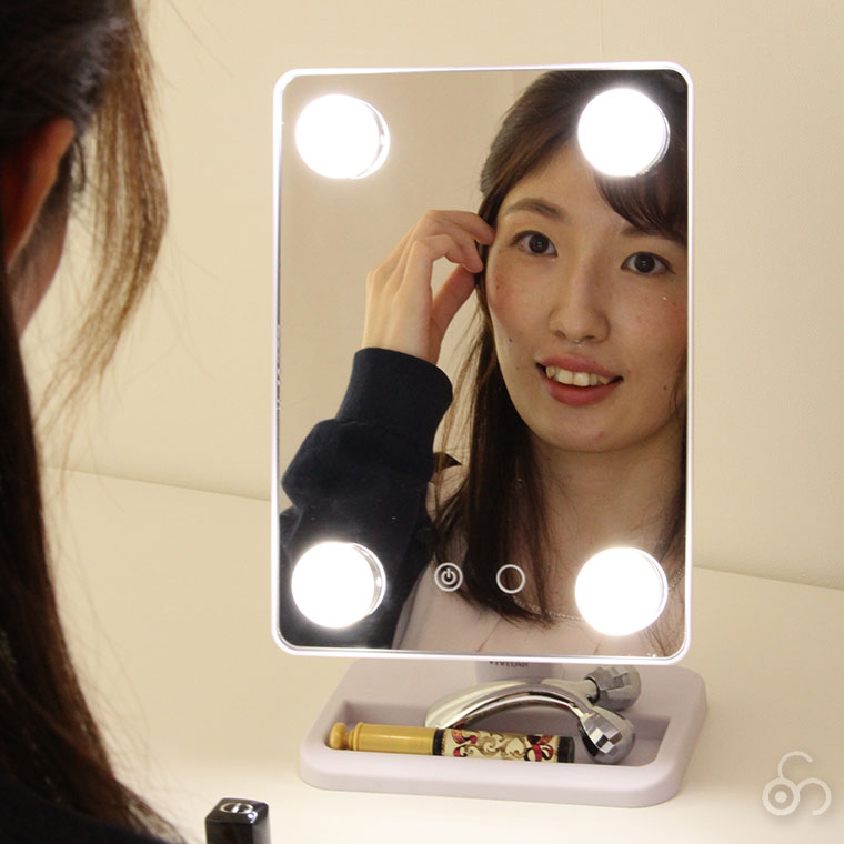 谷村実業 ライト付き メイクアップミラー 女優ミラー 化粧用 メイク用 卓上 調色 鏡 リビング インテリア TAN-181