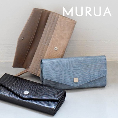 MURUA ムルーア 財布 レディース長財布 かぶせ長財布 リザードエンボス